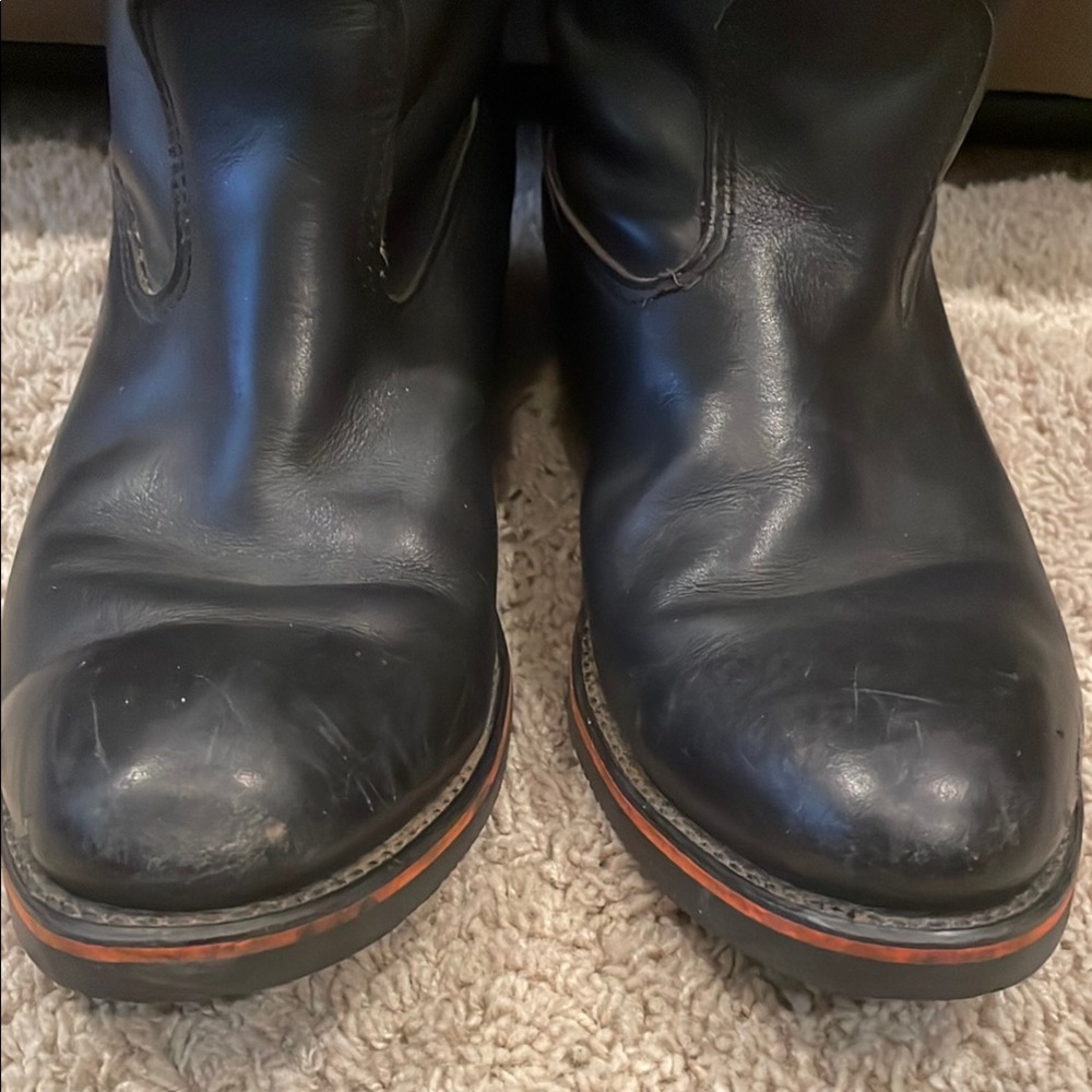Harley-Davidson Black Leather Pull-On Men's Boots with Orange Trim - Picture 6 of 16